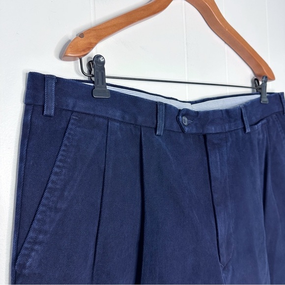 Vintage Burberry Thick Heavy Cotton Navy Pleated Trousers Pants - Picture 3 of 12